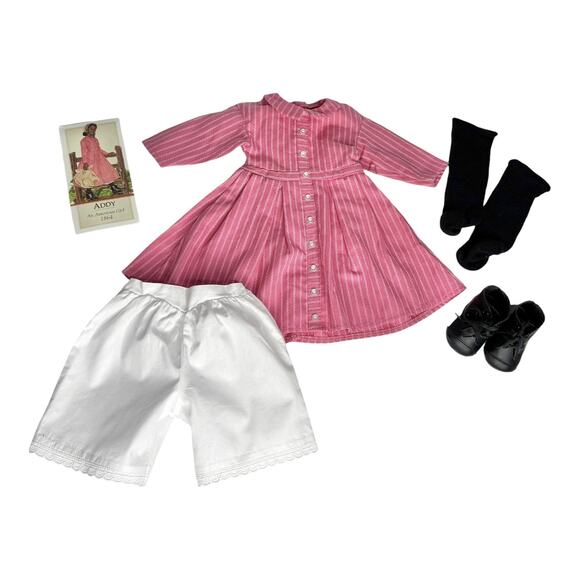 American Girl Addy Meet Outfit Doll Dress Black Socks Shoes Bloomers 1st Edition - Picture 12 of 12